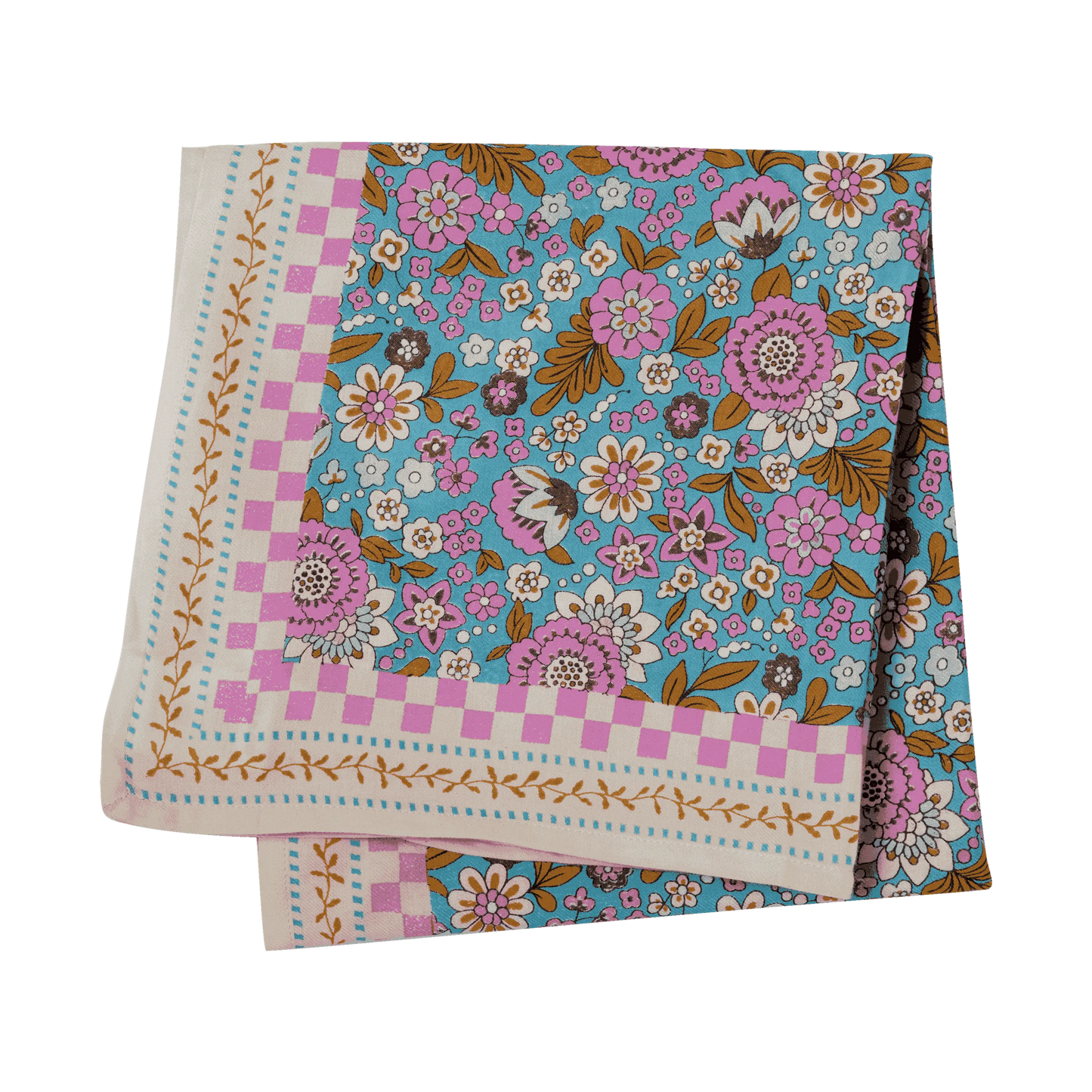 Écharpe imprimée de fleurs indiennes Amaia Turquoise Bonheur du Jour