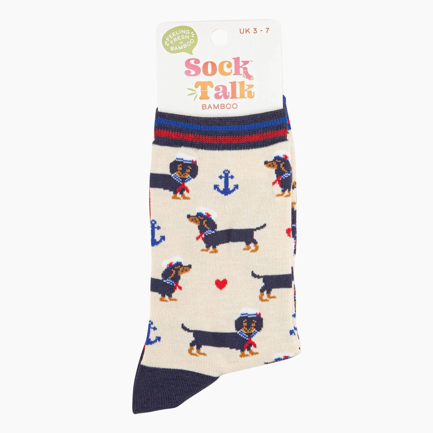Chaussettes en bambou pour femmes - Crème, Chien saucisse marin Sock Talk