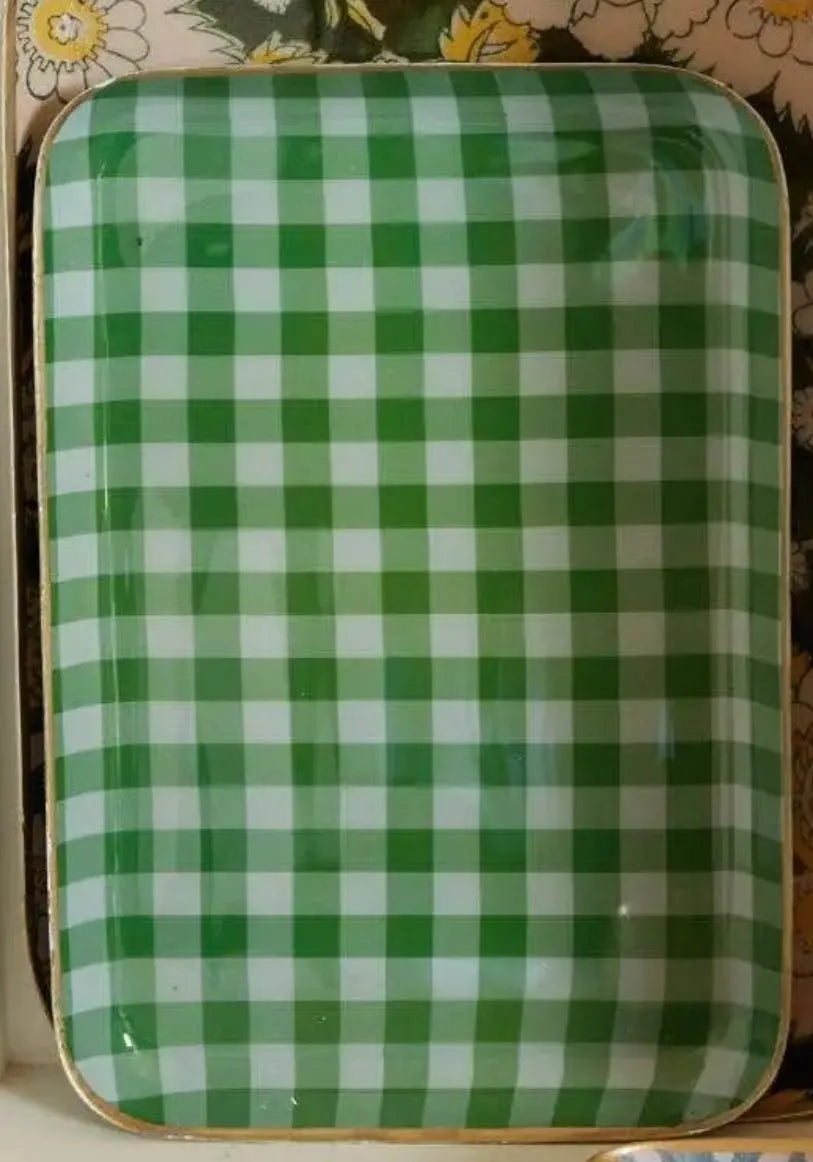 Plateau Bohème Chic avec Fleurs en Métal Émaillé Vichy Vert Bonheur du Jour