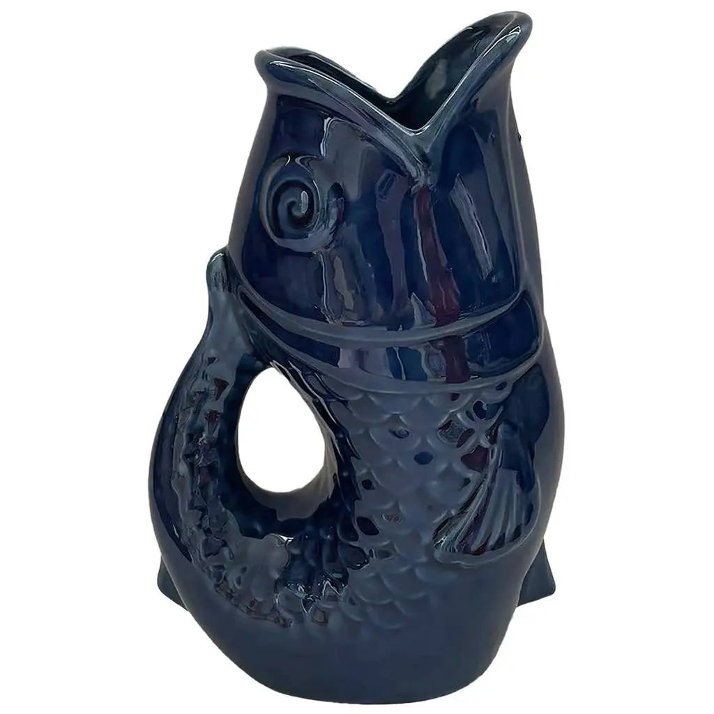 Vase pichet poisson gm bleu L16,5 P11 H25,3cm Opjet Paris