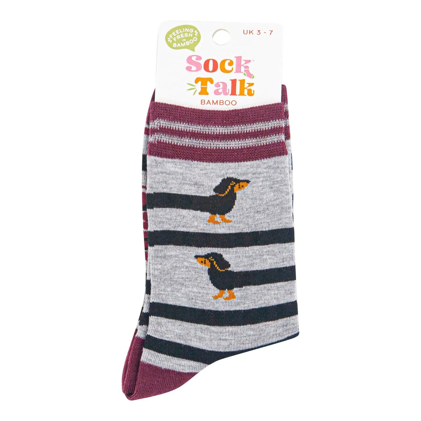 Chaussettes en bambou pour femmes - Gris chiné/Rouge, Chien saucisse Sock Talk