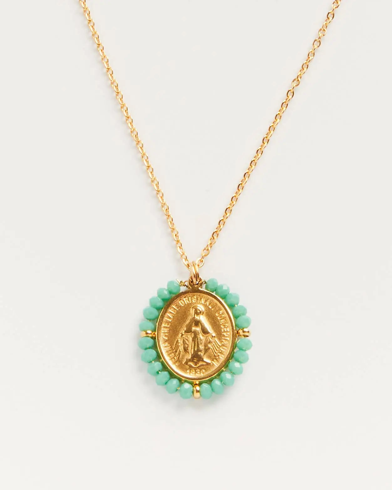 Collier Santa Maria Aqua bleu - collier médaille dorée avec pierres turquoises Palas