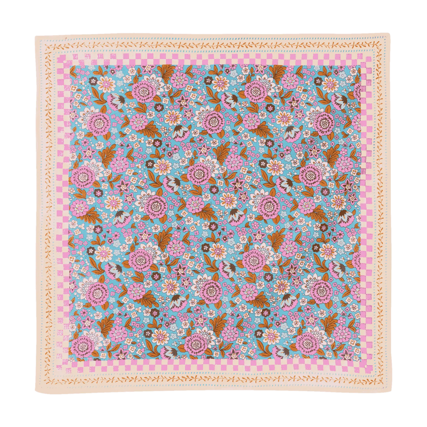 Écharpe imprimée de fleurs indiennes Amaia Turquoise Bonheur du Jour