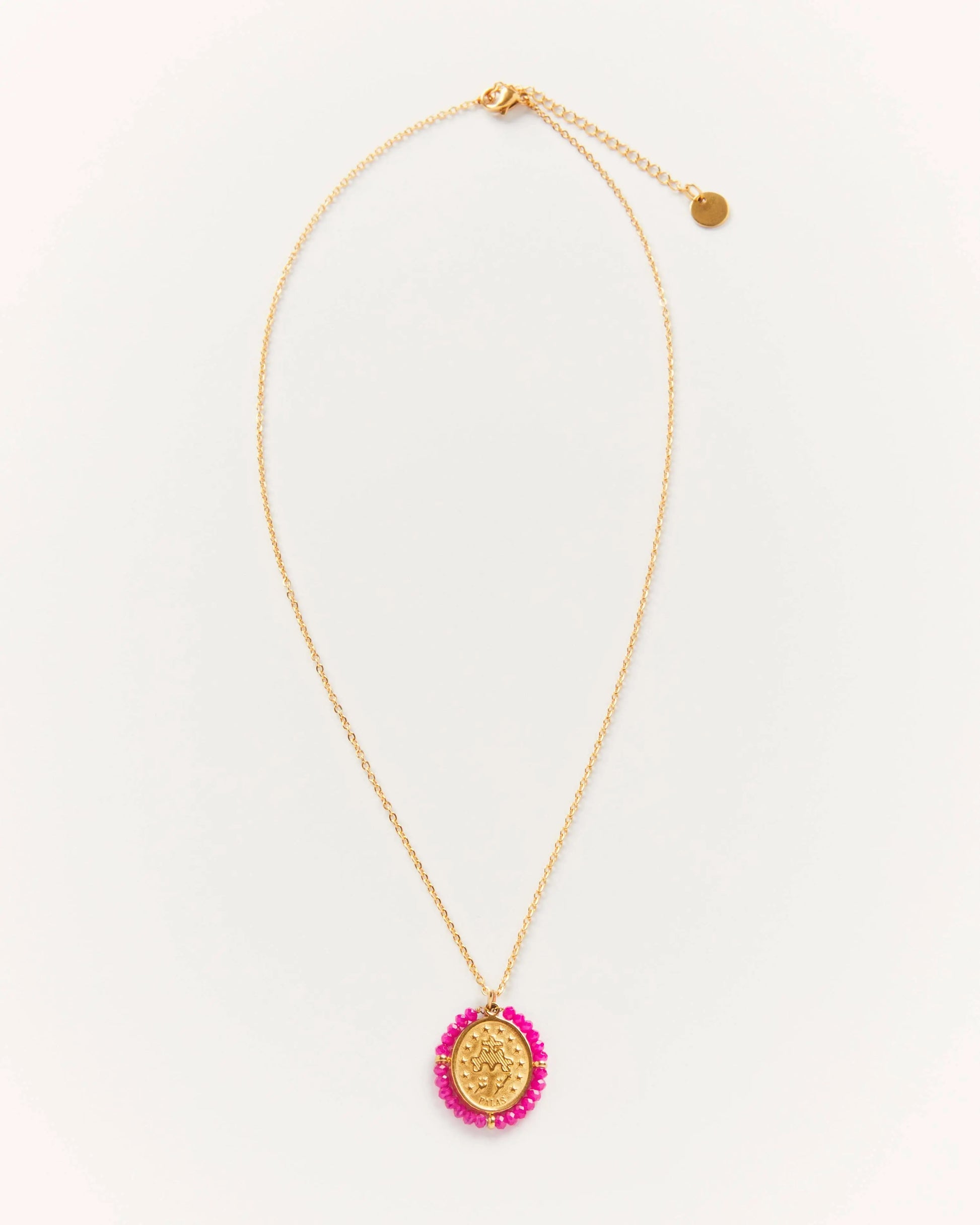 Collier Santa Maria Fushia - Collier médaille dorée avec pierres précieuses Fushia Palas