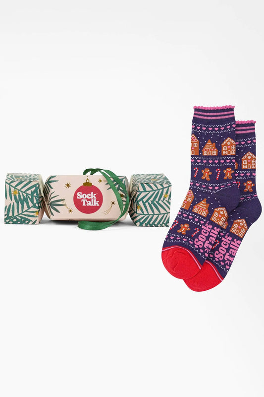 Coffret cadeau chaussettes en bambou pour femmes Cracker de Noël Pain d'épice Sock Talk