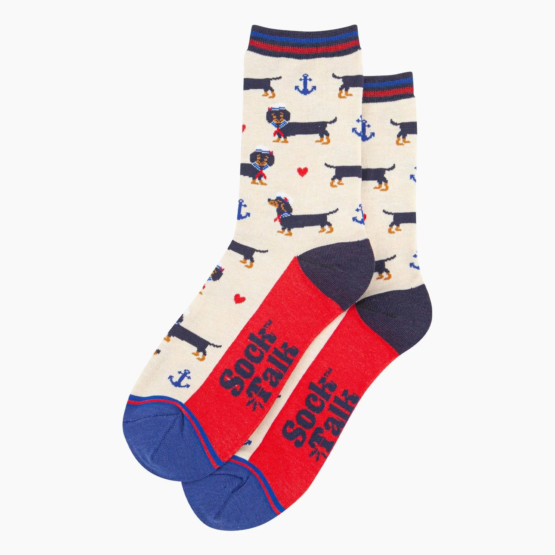 Chaussettes en bambou pour femmes - Crème, Chien saucisse marin Sock Talk