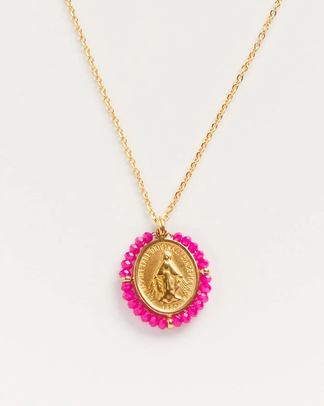 Collier Santa Maria Fushia - Collier médaille dorée avec pierres précieuses Fushia Palas