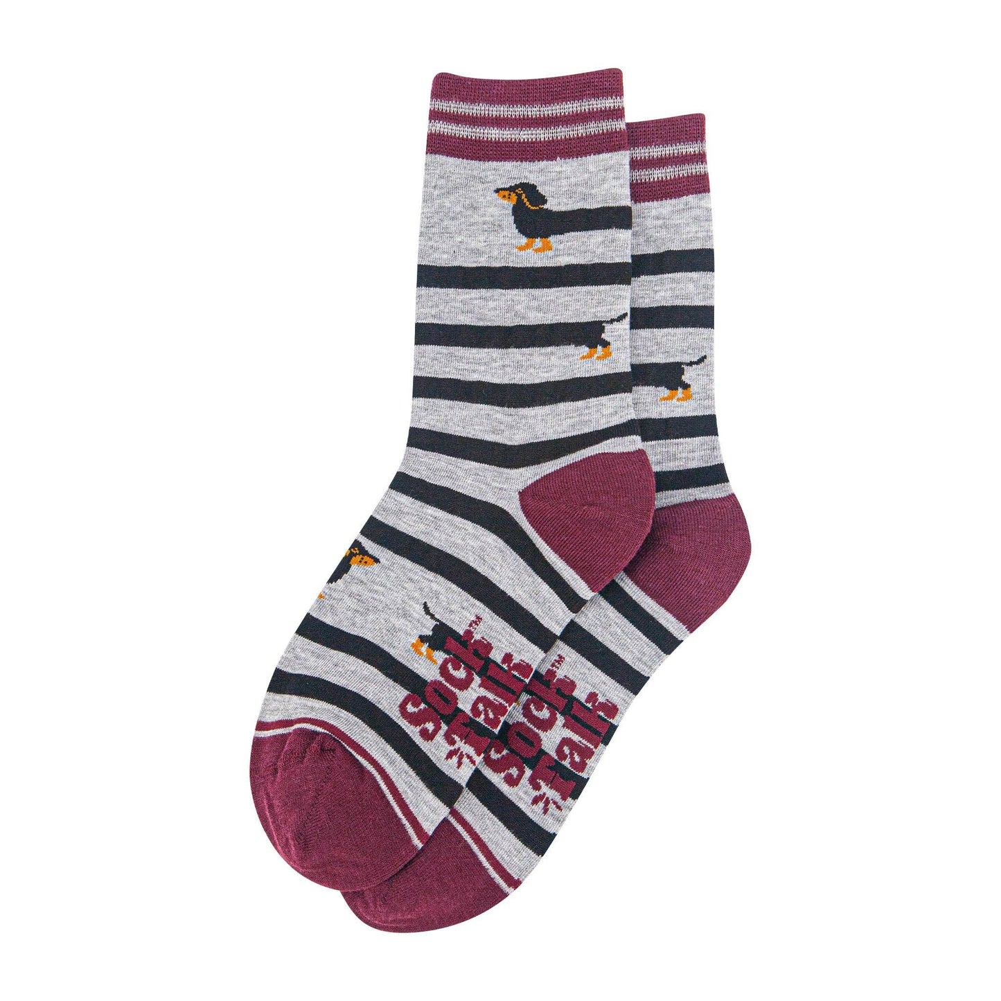 Chaussettes en bambou pour femmes - Gris chiné/Rouge, Chien saucisse Sock Talk