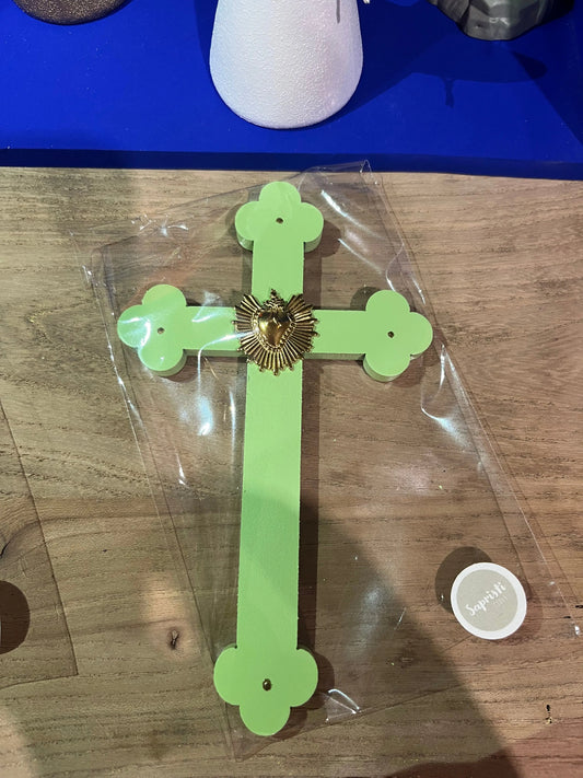 Crucifix ex-voto rayonnant vert clair Atelier MSV