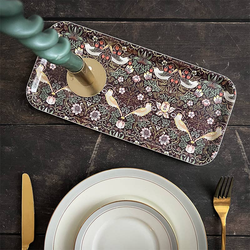 Plateau de service Morris Strawberry Thief bordeaux 32x15 cm