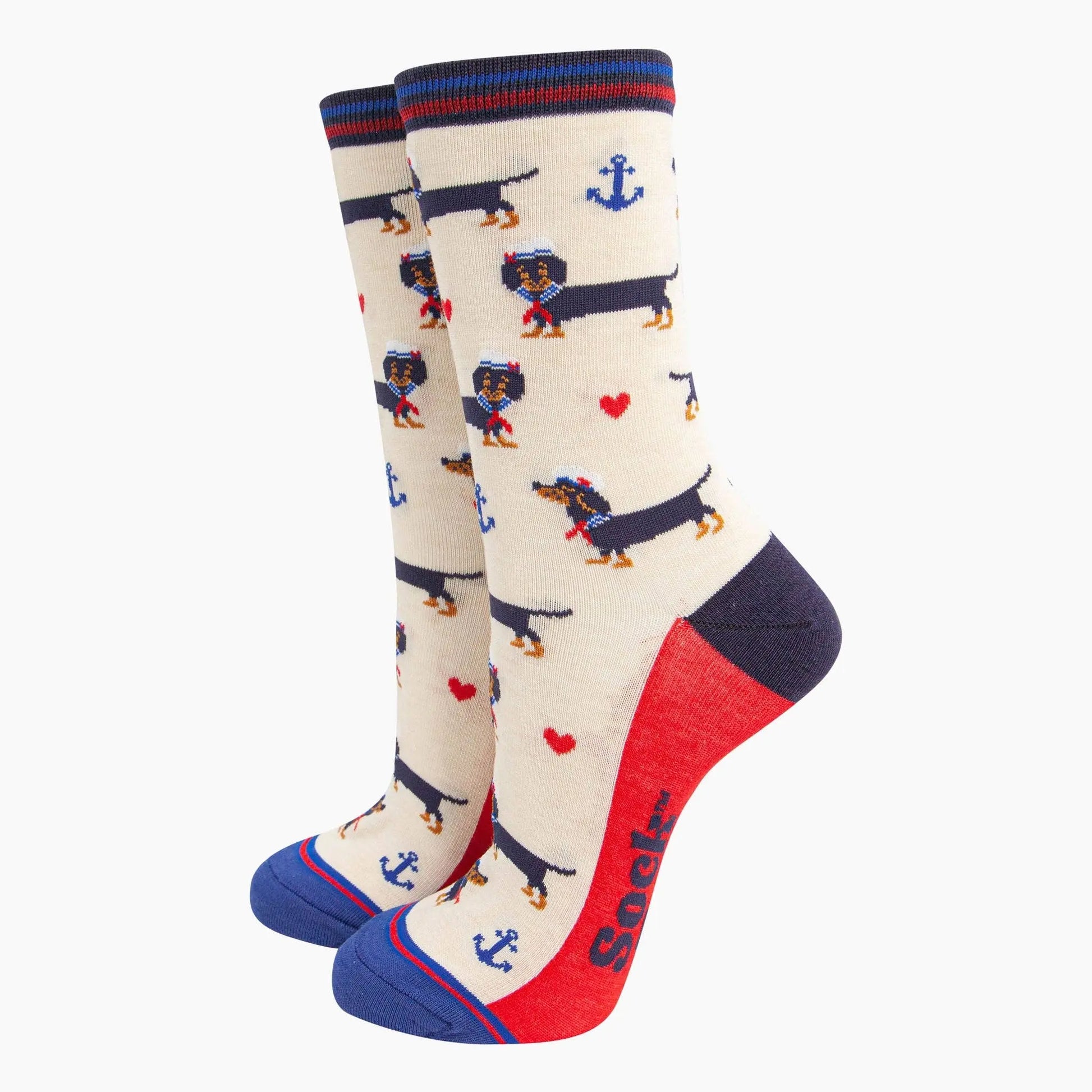 Chaussettes en bambou pour femmes - Crème, Chien saucisse marin Sock Talk