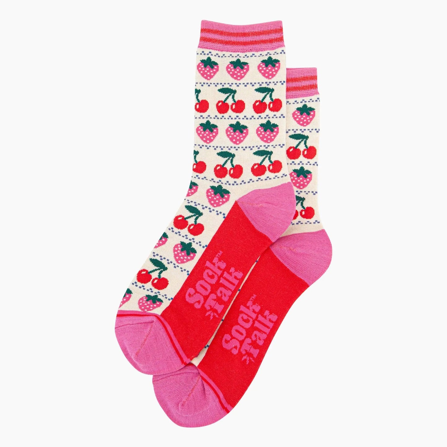 Chaussettes en bambou pour femmes - Crème, Fraise Cerise Fair Isle Sock Talk