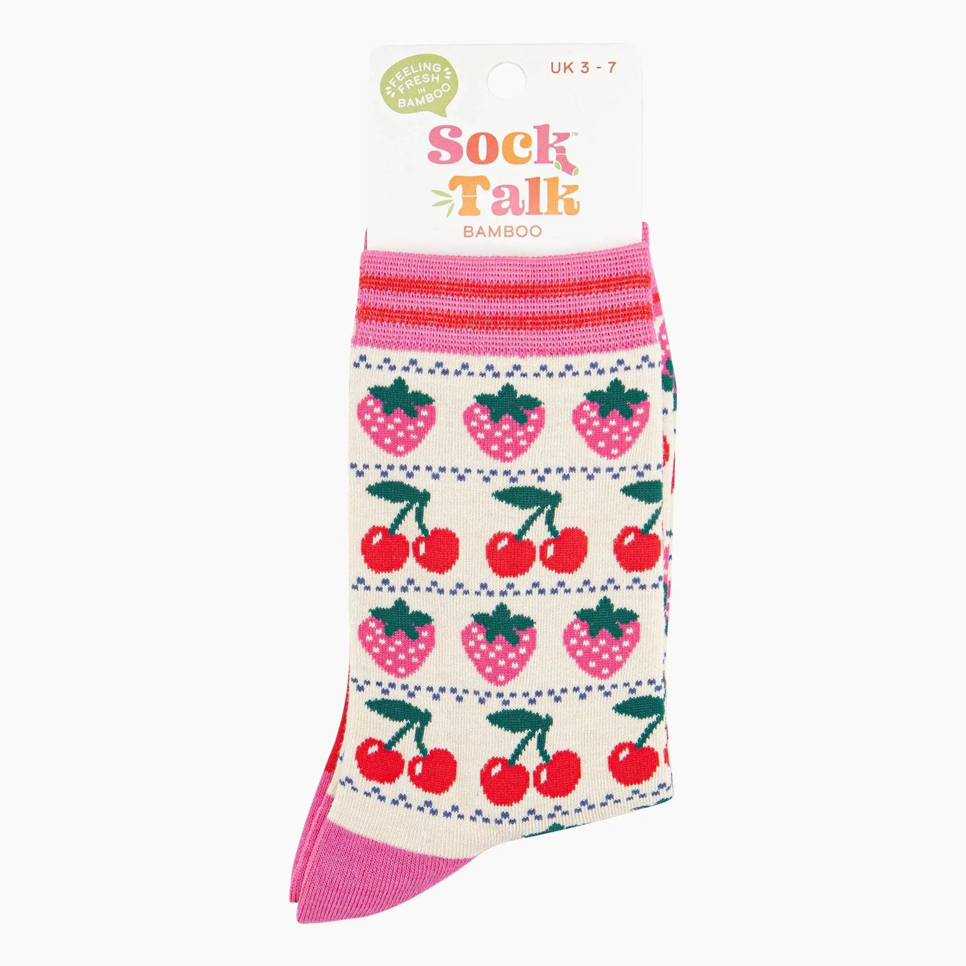 Chaussettes en bambou pour femmes - Crème, Fraise Cerise Fair Isle Sock Talk