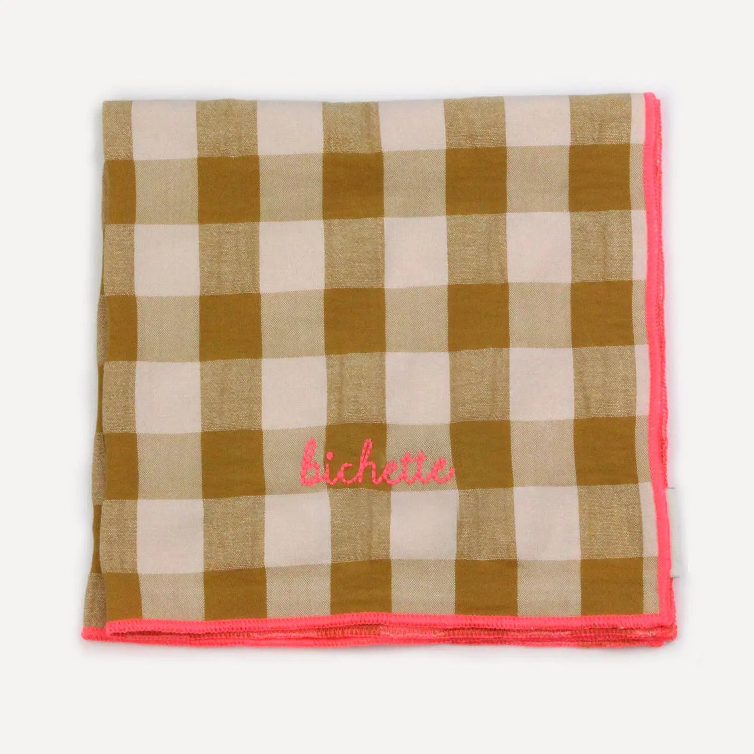 Serviettes de table à carreaux vichy et broderies BARNABÉ AIME LE CAFÉ