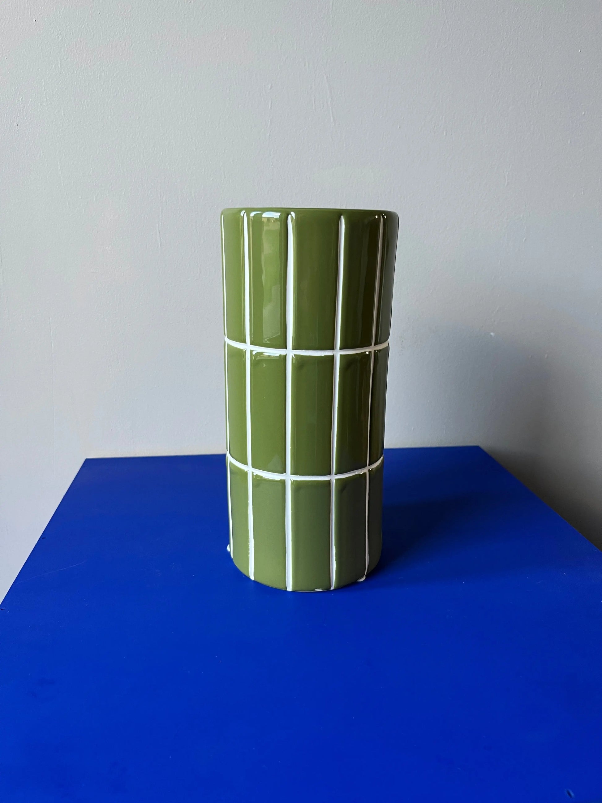 Vase carrelage kaki D10,5 H23cm Opjet Paris