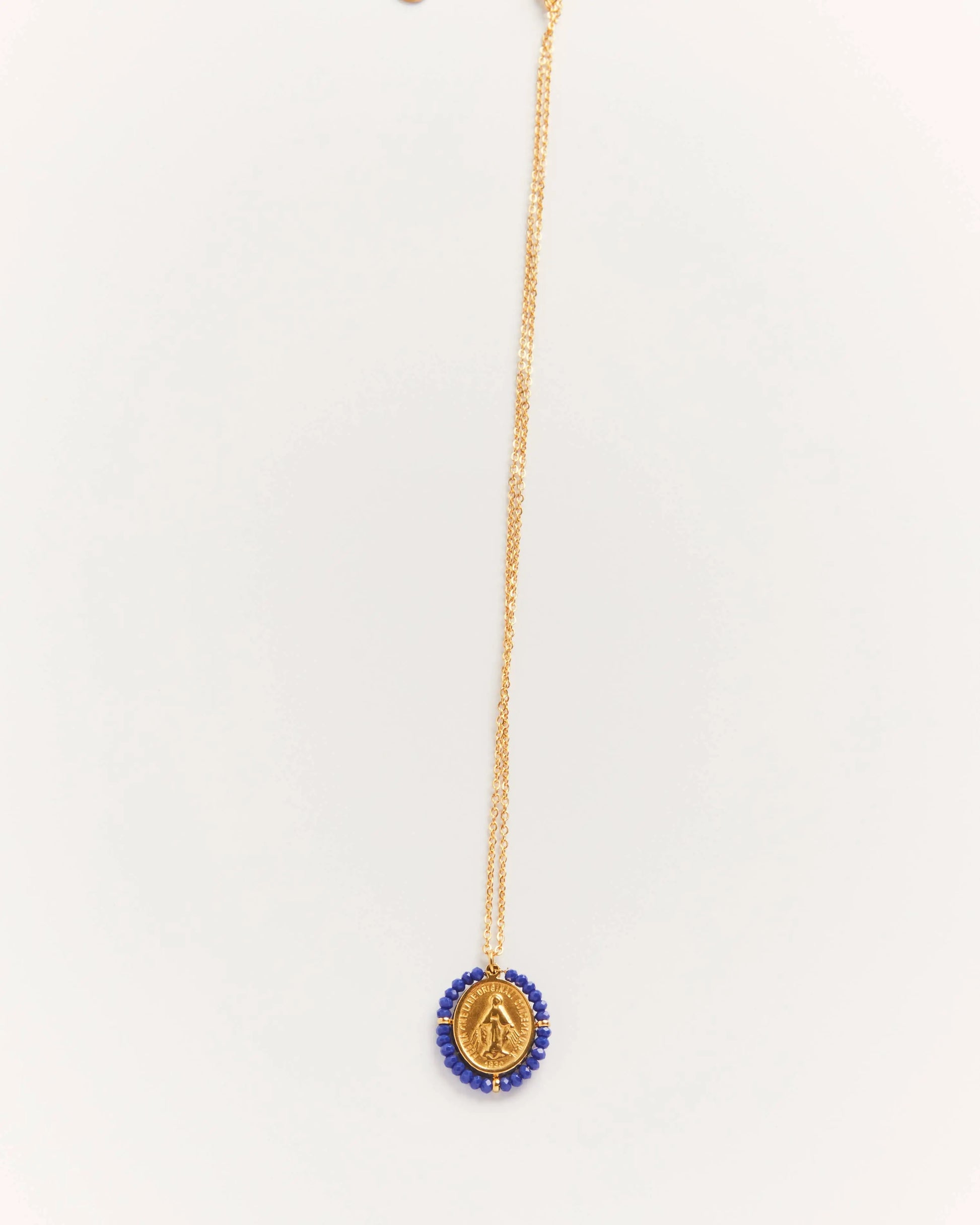 Collier Santa Maria Blue - collier médaille dorée avec pierres précieuses bleues Palas