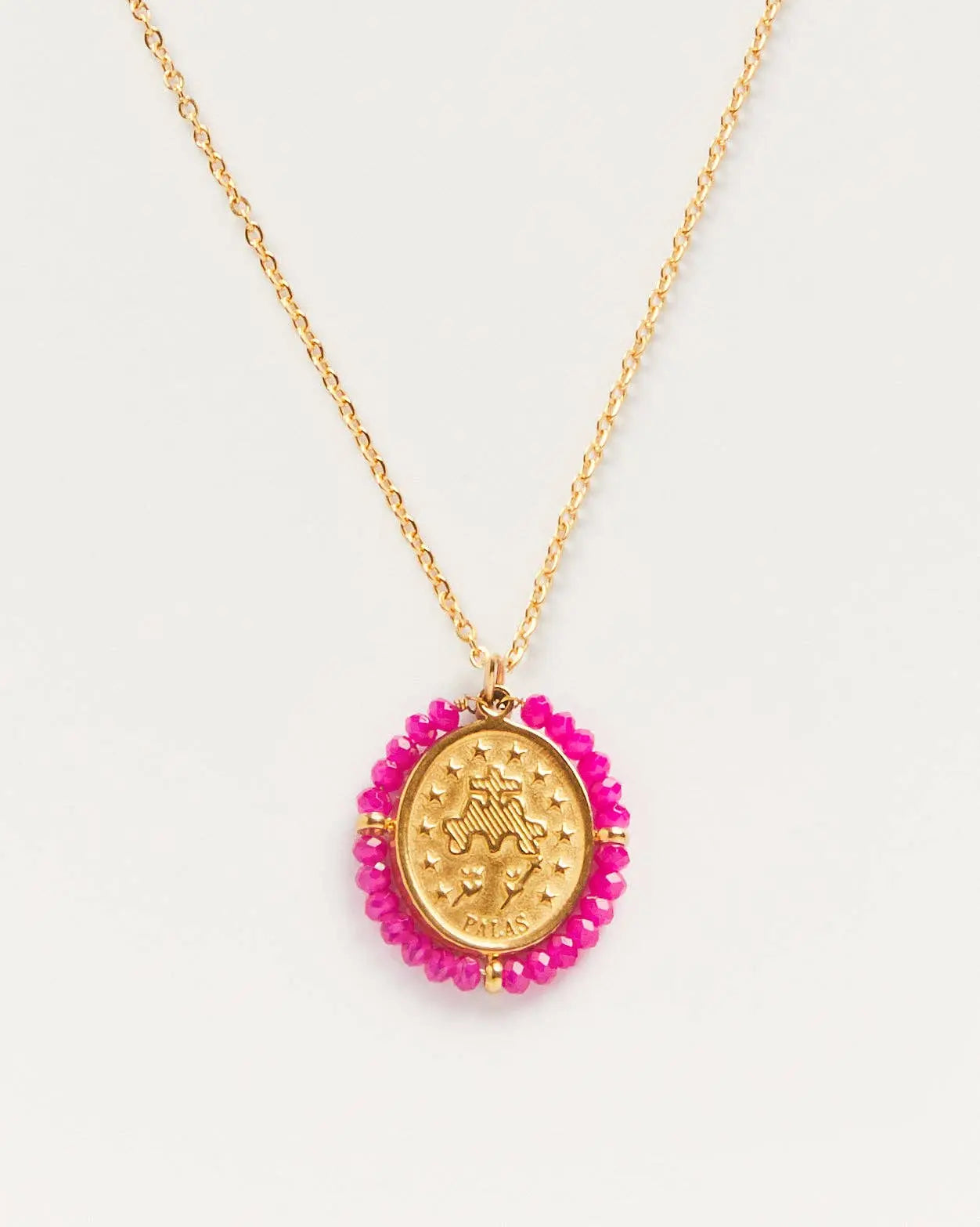 Collier Santa Maria Fushia - Collier médaille dorée avec pierres précieuses Fushia Palas