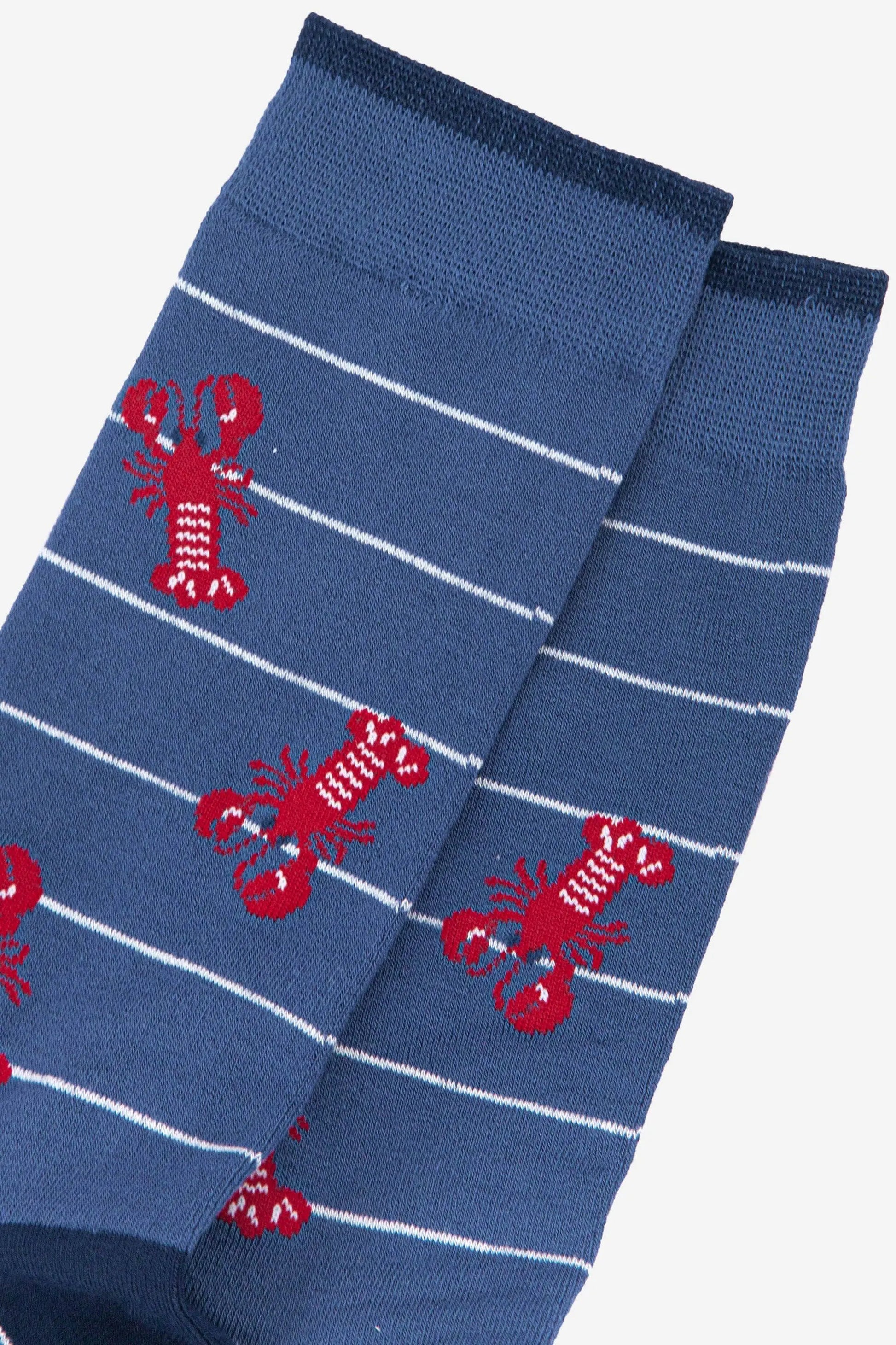 Chaussettes en bambou Lobster pour hommes à rayures en bleu denim Sock Talk
