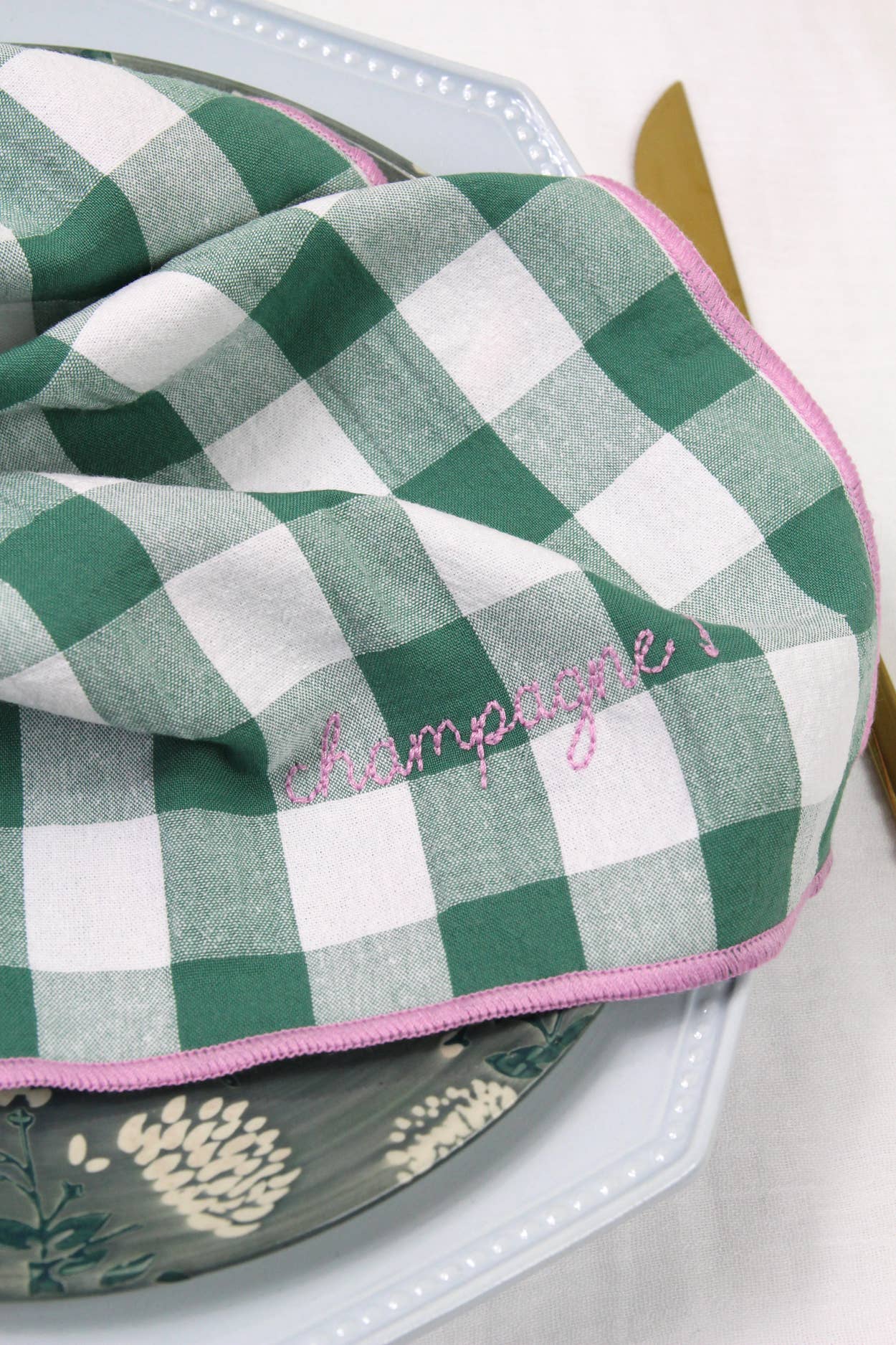 Serviettes de table à carreaux vichy et broderies BARNABÉ AIME LE CAFÉ