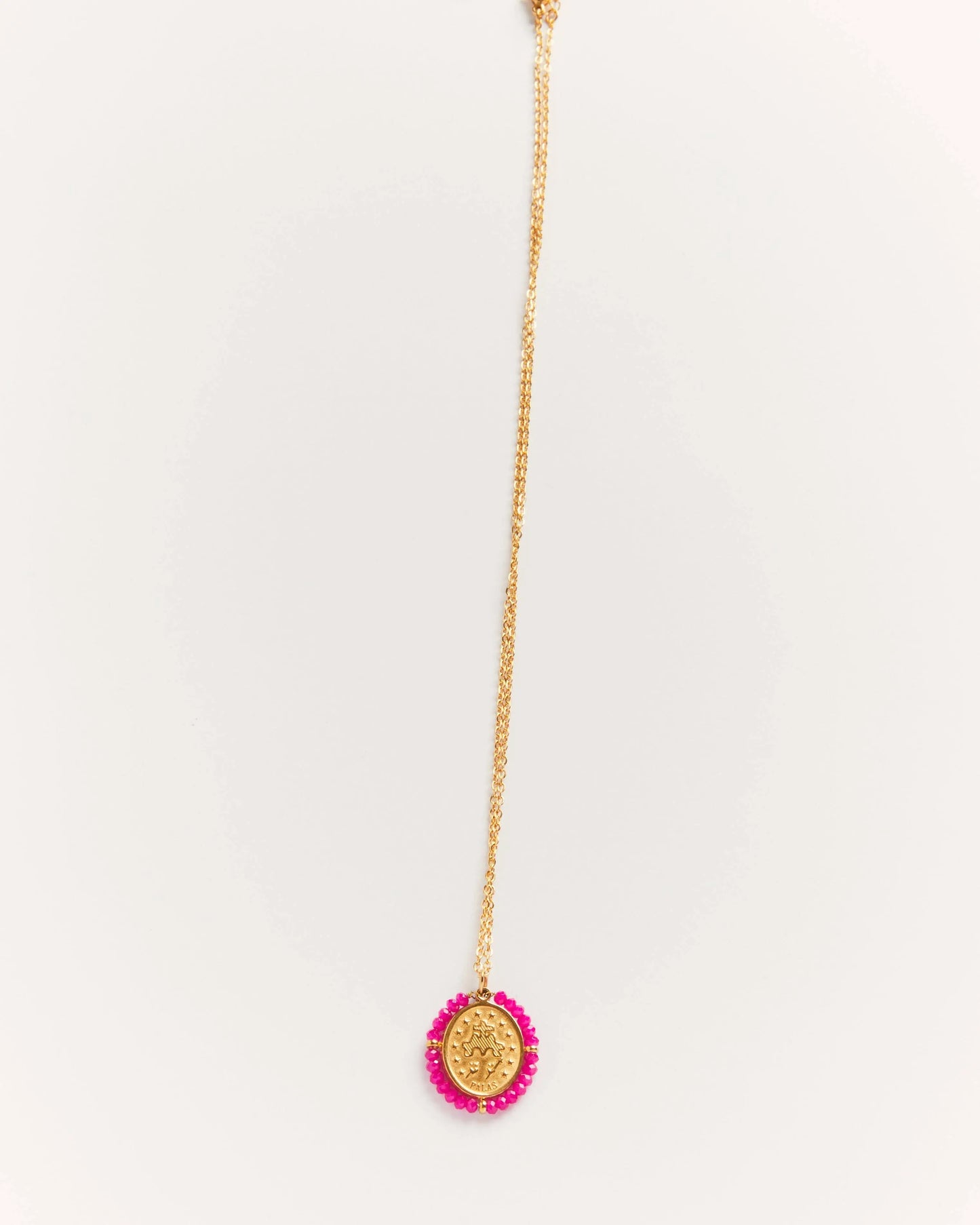 Collier Santa Maria Fushia - Collier médaille dorée avec pierres précieuses Fushia Palas