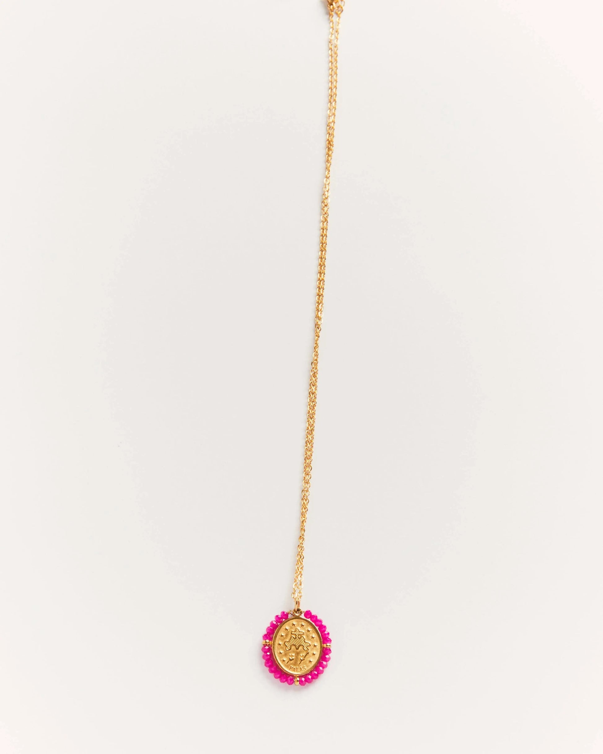Collier Santa Maria Fushia - Collier médaille dorée avec pierres précieuses Fushia Palas
