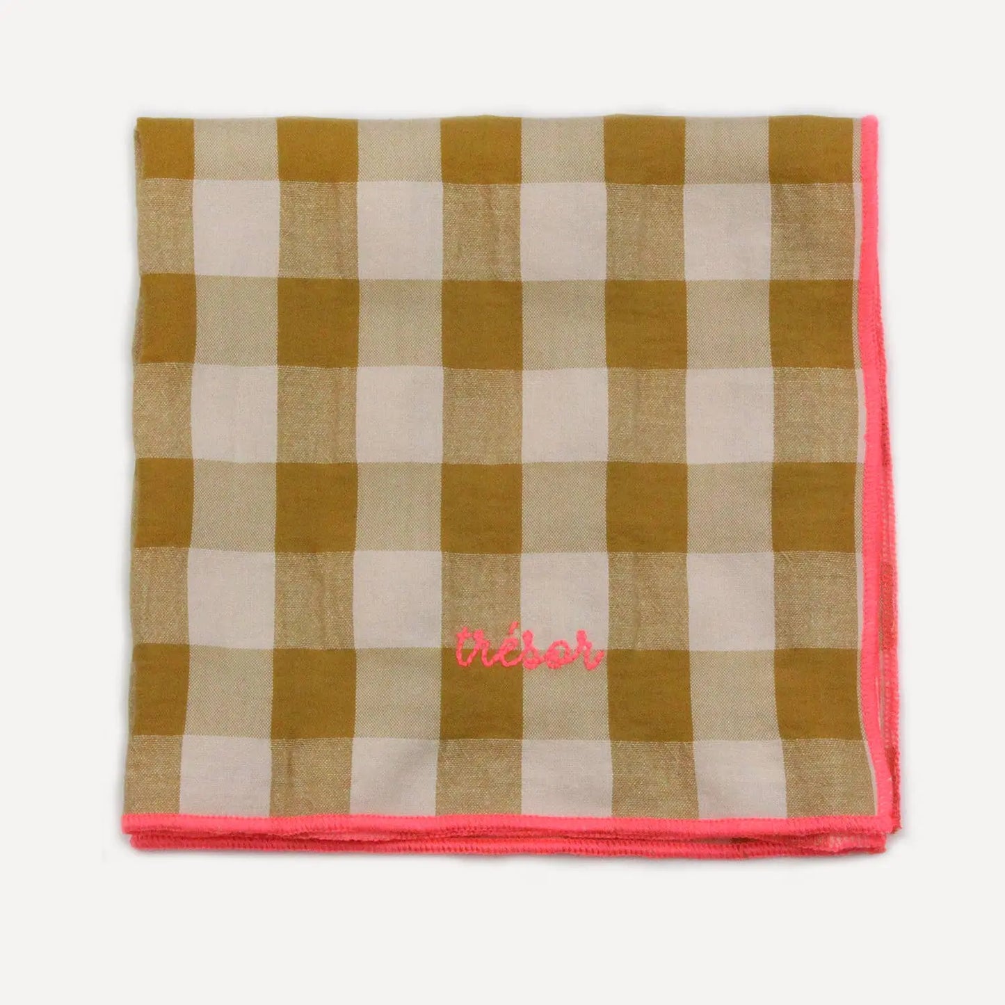 Serviettes de table à carreaux vichy et broderies BARNABÉ AIME LE CAFÉ