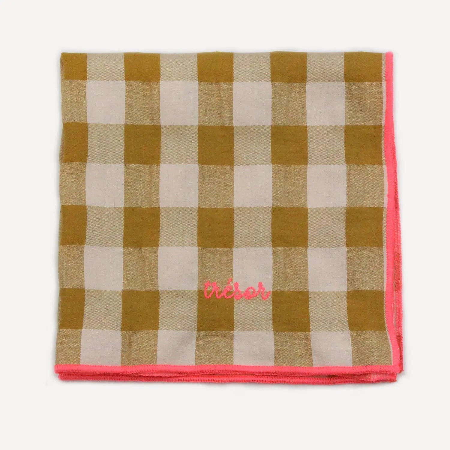 Serviettes de table à carreaux vichy et broderies BARNABÉ AIME LE CAFÉ