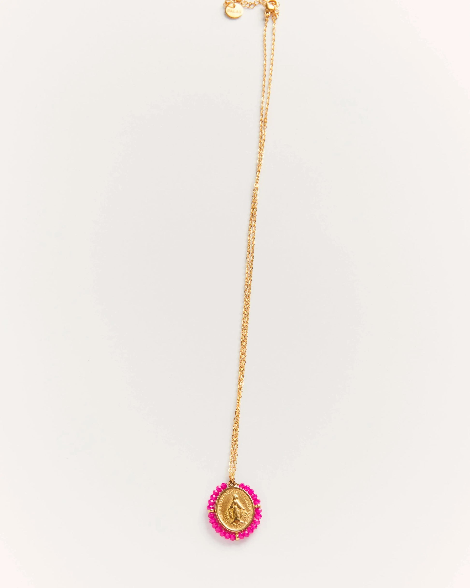 Collier Santa Maria Fushia - Collier médaille dorée avec pierres précieuses Fushia Palas