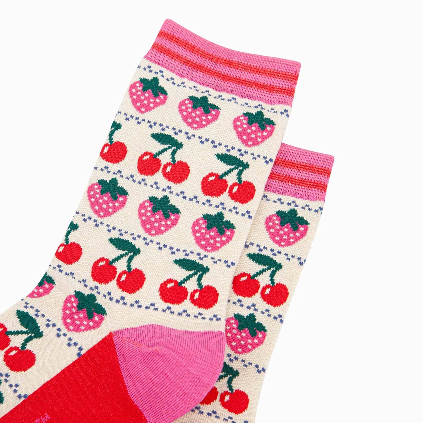 Chaussettes en bambou pour femmes - Crème, Fraise Cerise Fair Isle Sock Talk