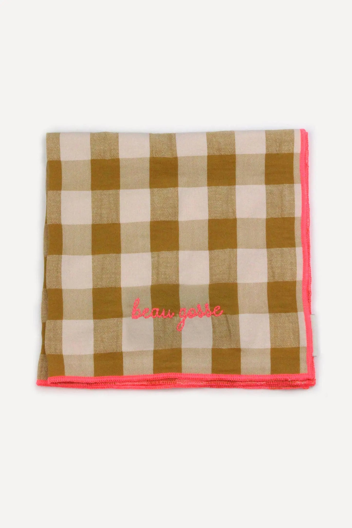 Serviettes de table à carreaux vichy et broderies BARNABÉ AIME LE CAFÉ