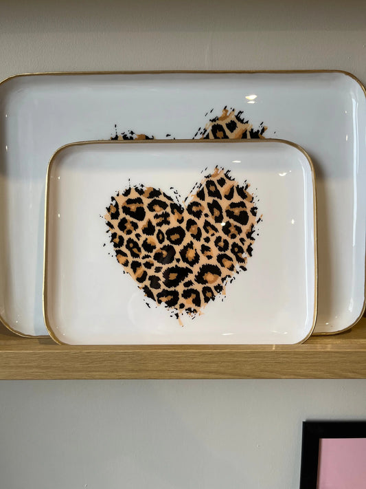 Plateau rectangulaire cœur léopard petit Atelier MSV