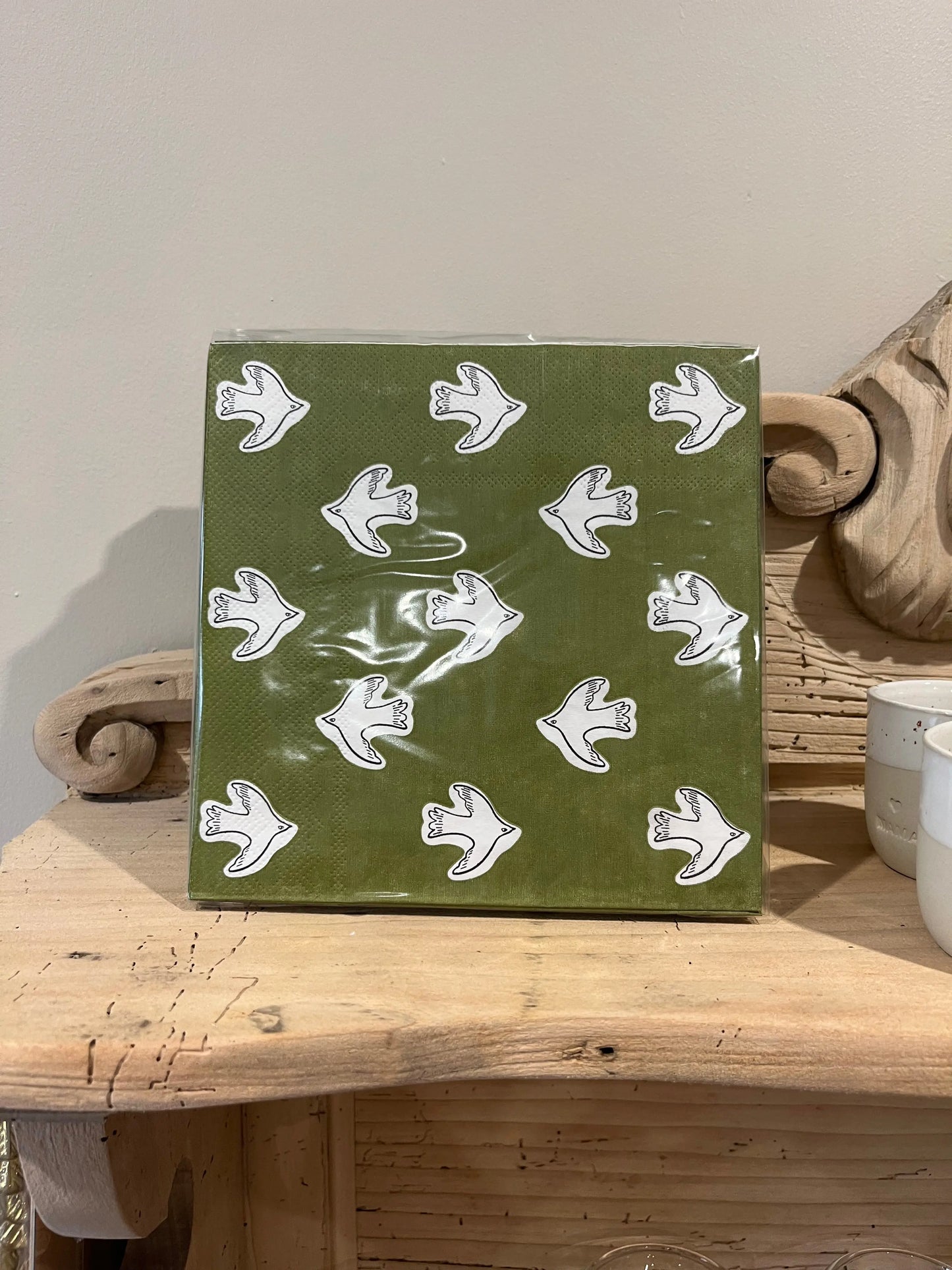 Serviette papier oiseaux kaki x20 Atelier MSV