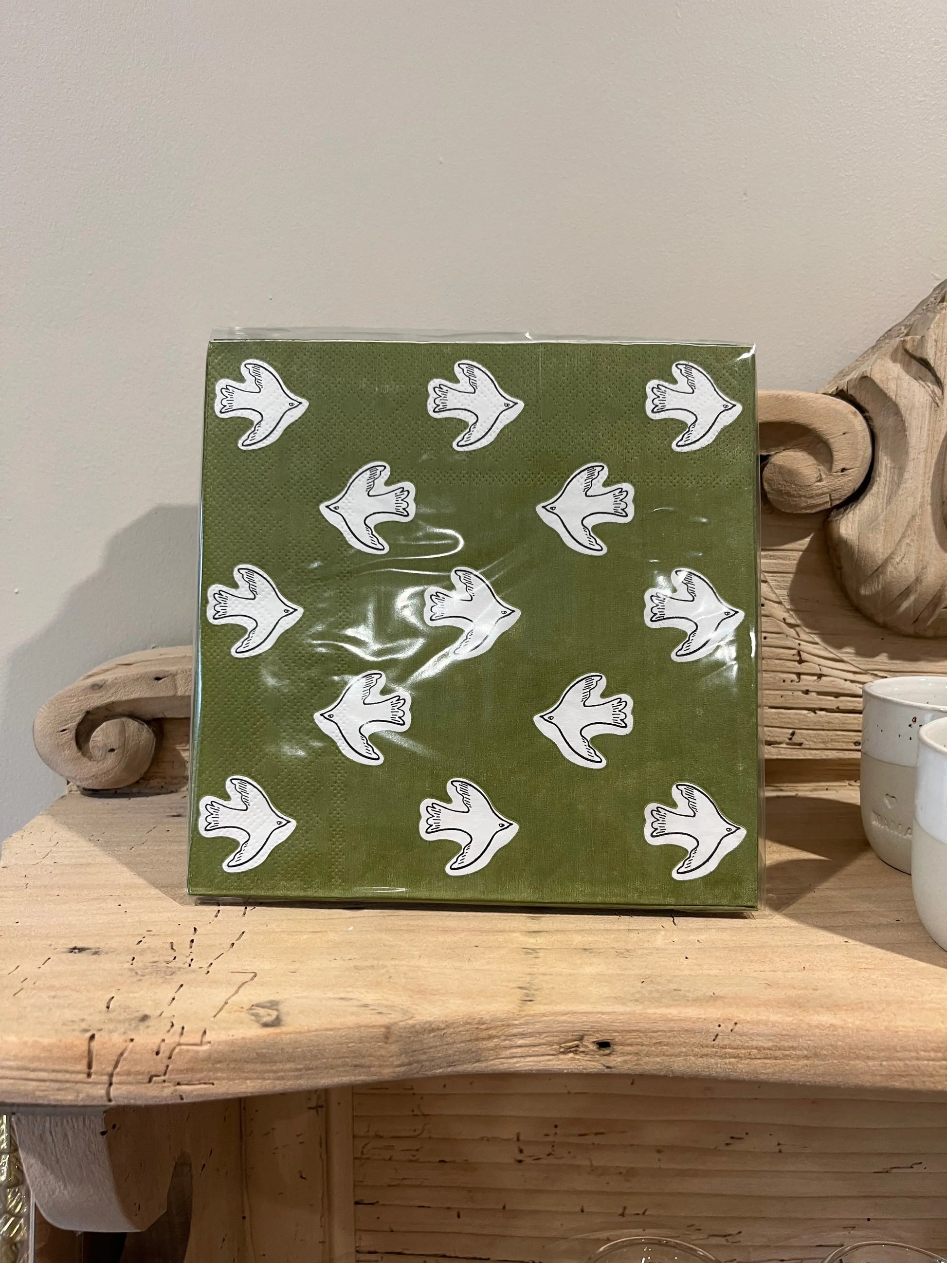 Serviette papier oiseaux kaki x20 Atelier MSV