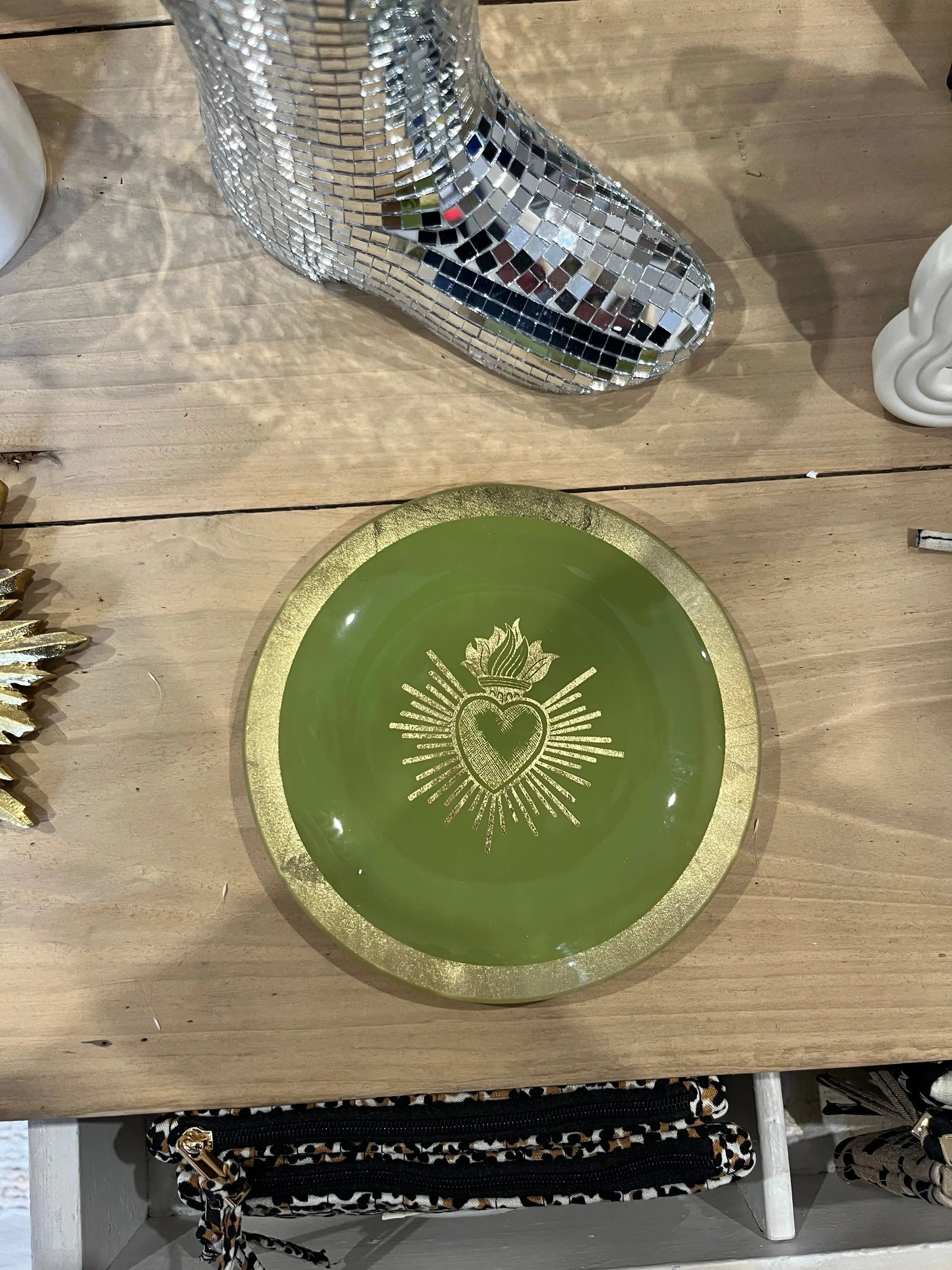 Assiette Ex-voto vert en verre Atelier MSV