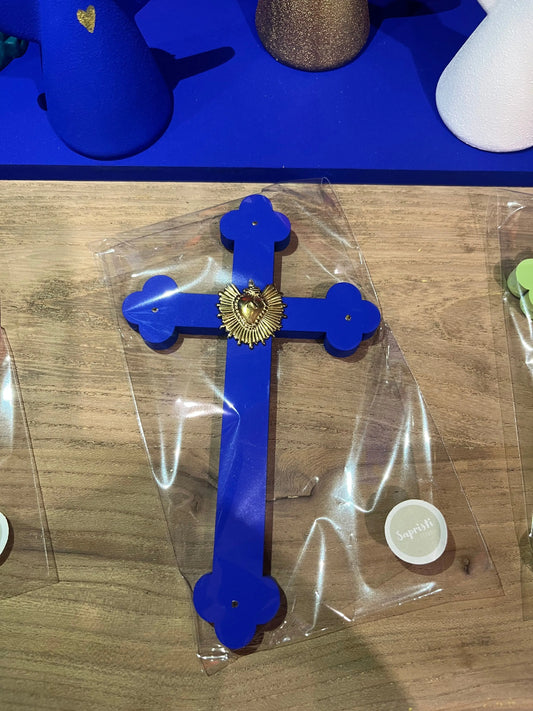 Crucifix ex-voto rayonnant bleu infini Atelier MSV
