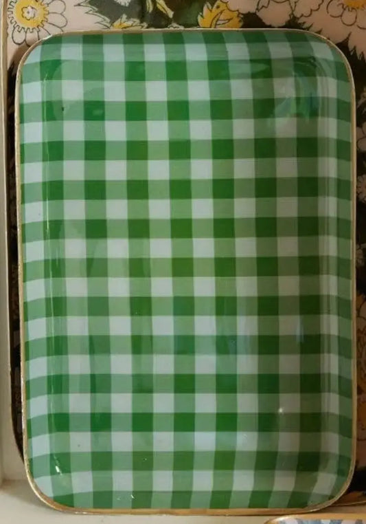 Plateau Bohème Chic avec Fleurs en Métal Émaillé Vichy Vert Bonheur du Jour