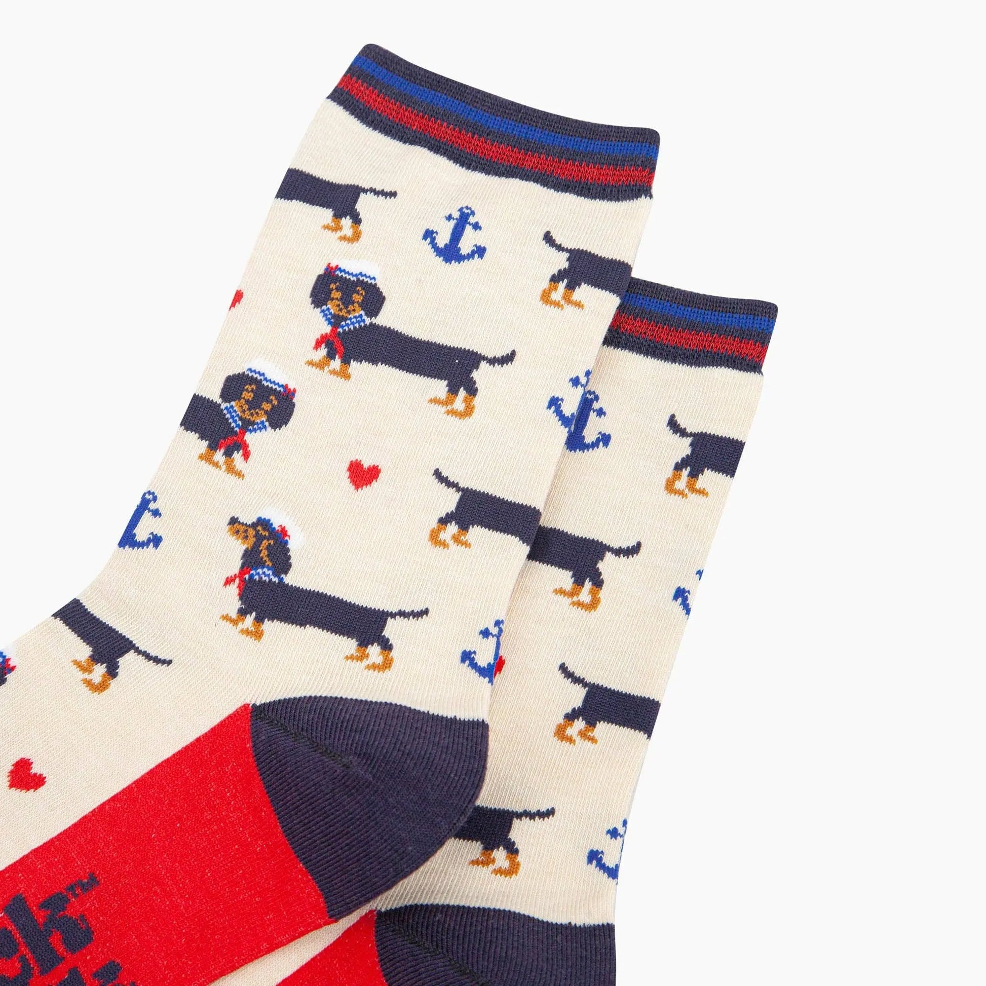 Chaussettes en bambou pour femmes - Crème, Chien saucisse marin Sock Talk