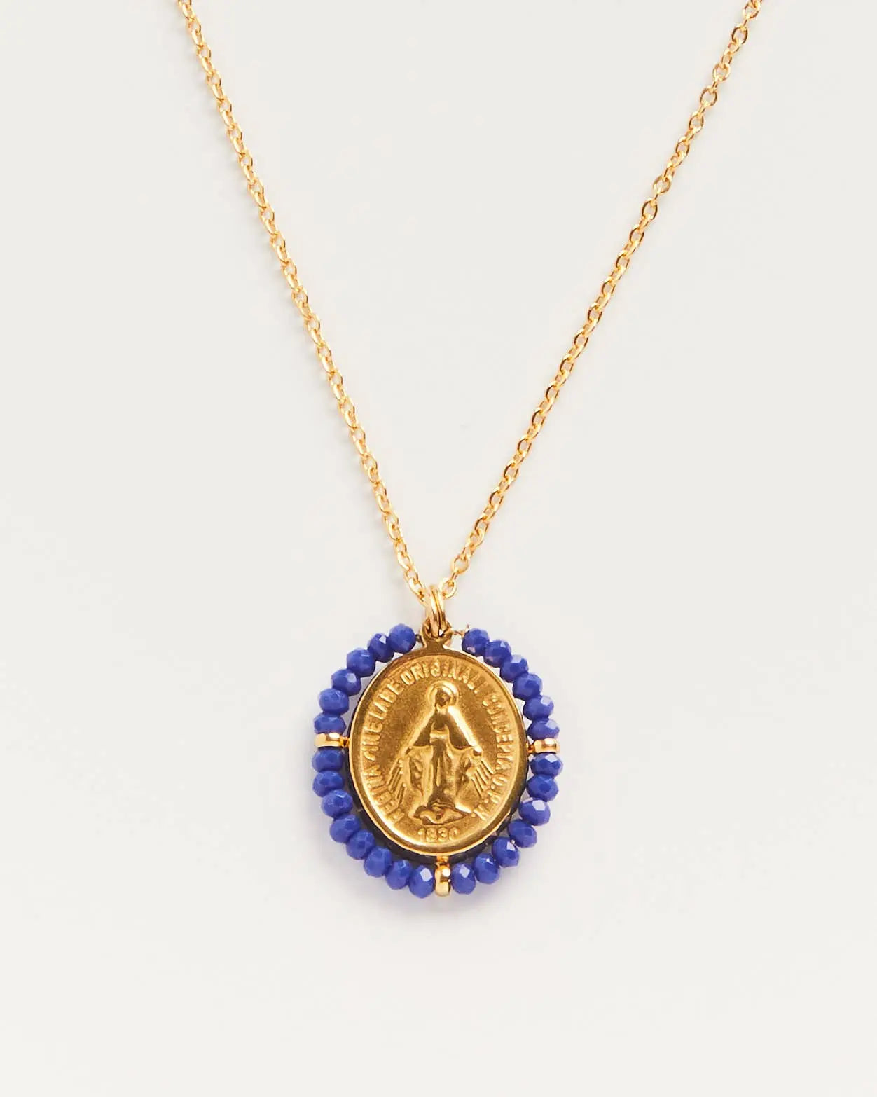 Collier Santa Maria Blue - collier médaille dorée avec pierres précieuses bleues Palas