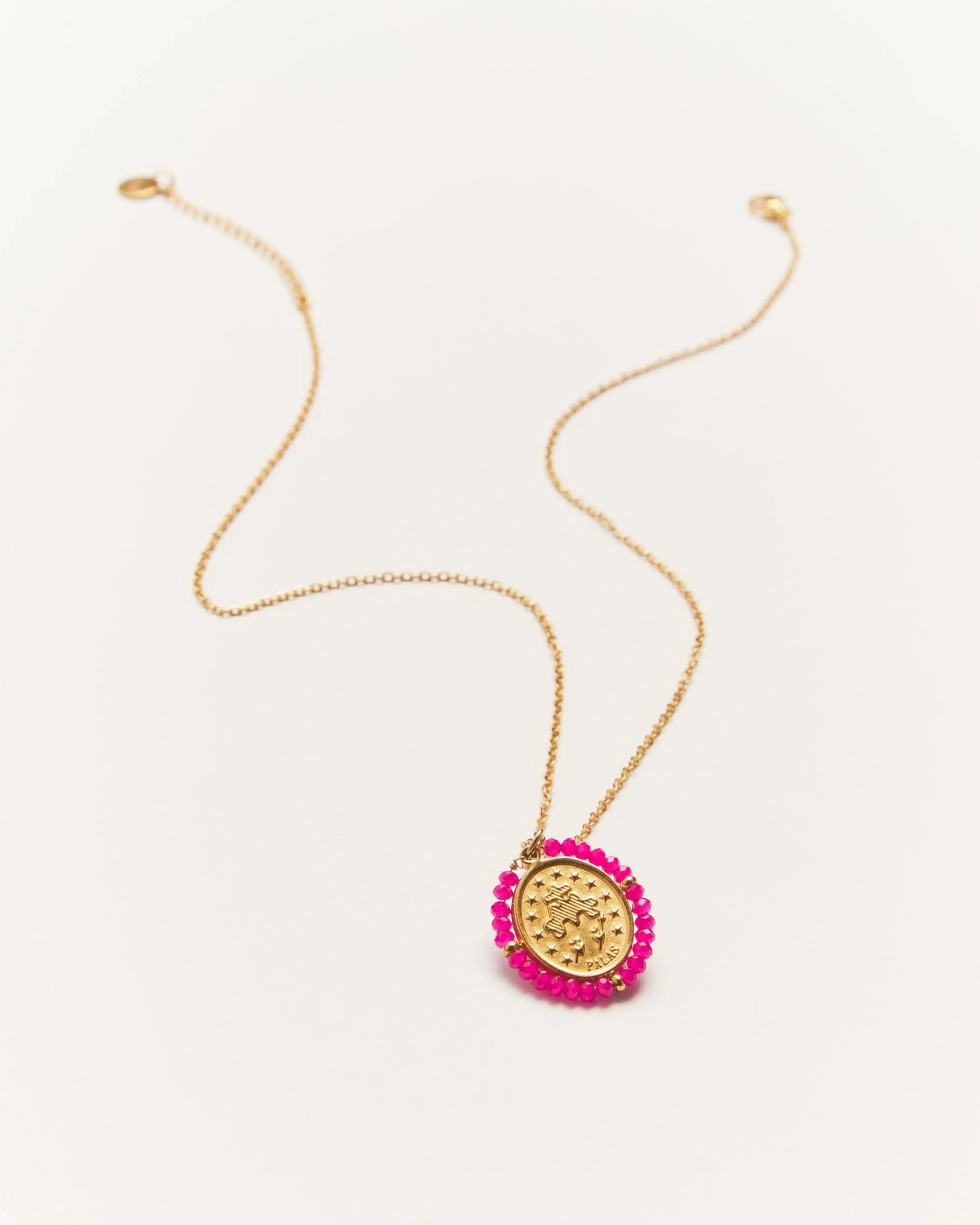 Collier Santa Maria Fushia - Collier médaille dorée avec pierres précieuses Fushia Palas
