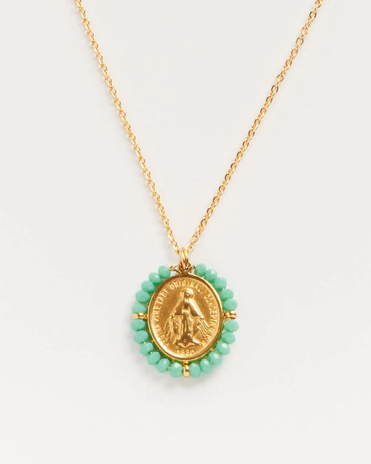 Collier Santa Maria Aqua bleu - collier médaille dorée avec pierres turquoises Palas