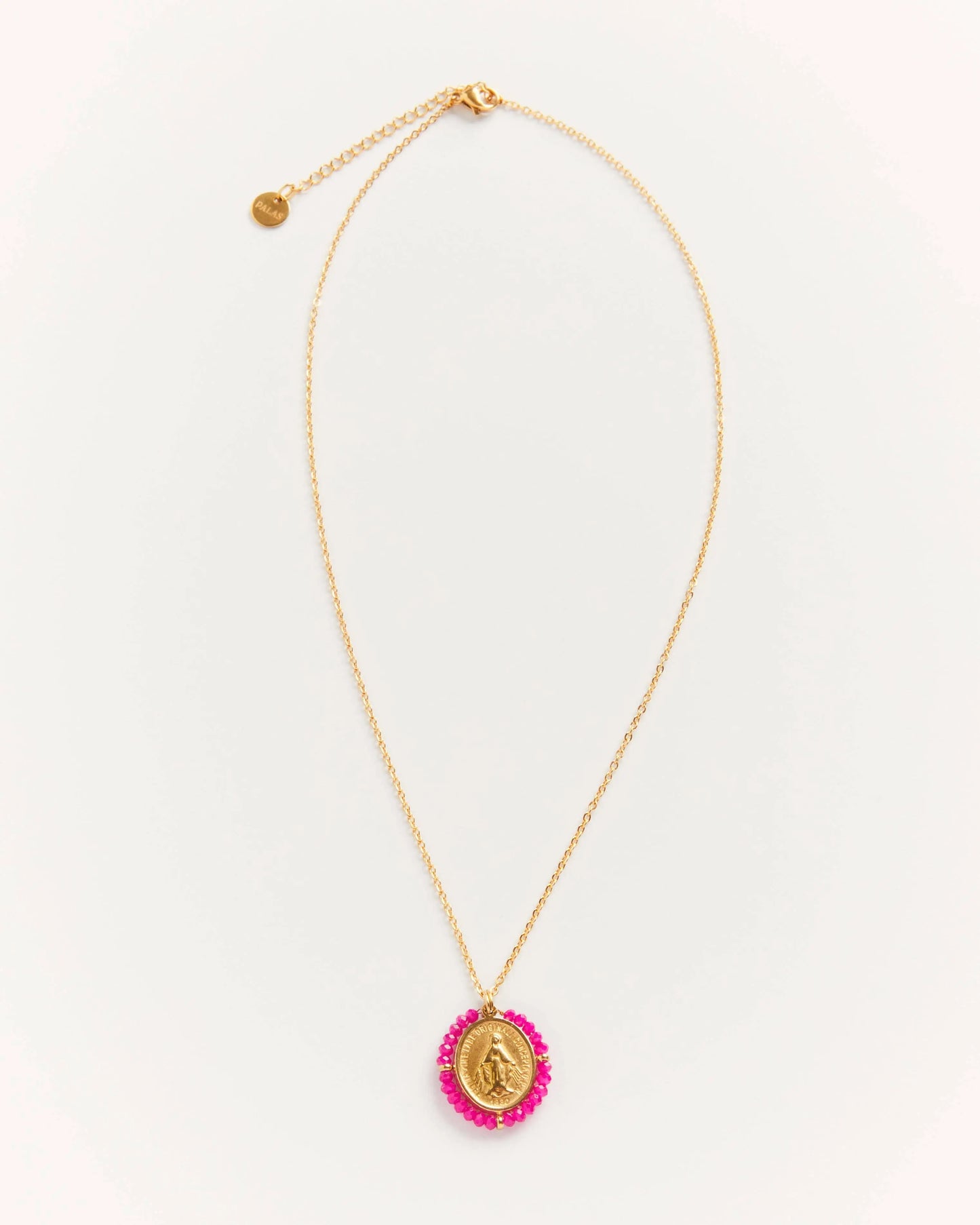 Collier Santa Maria Fushia - Collier médaille dorée avec pierres précieuses Fushia Palas