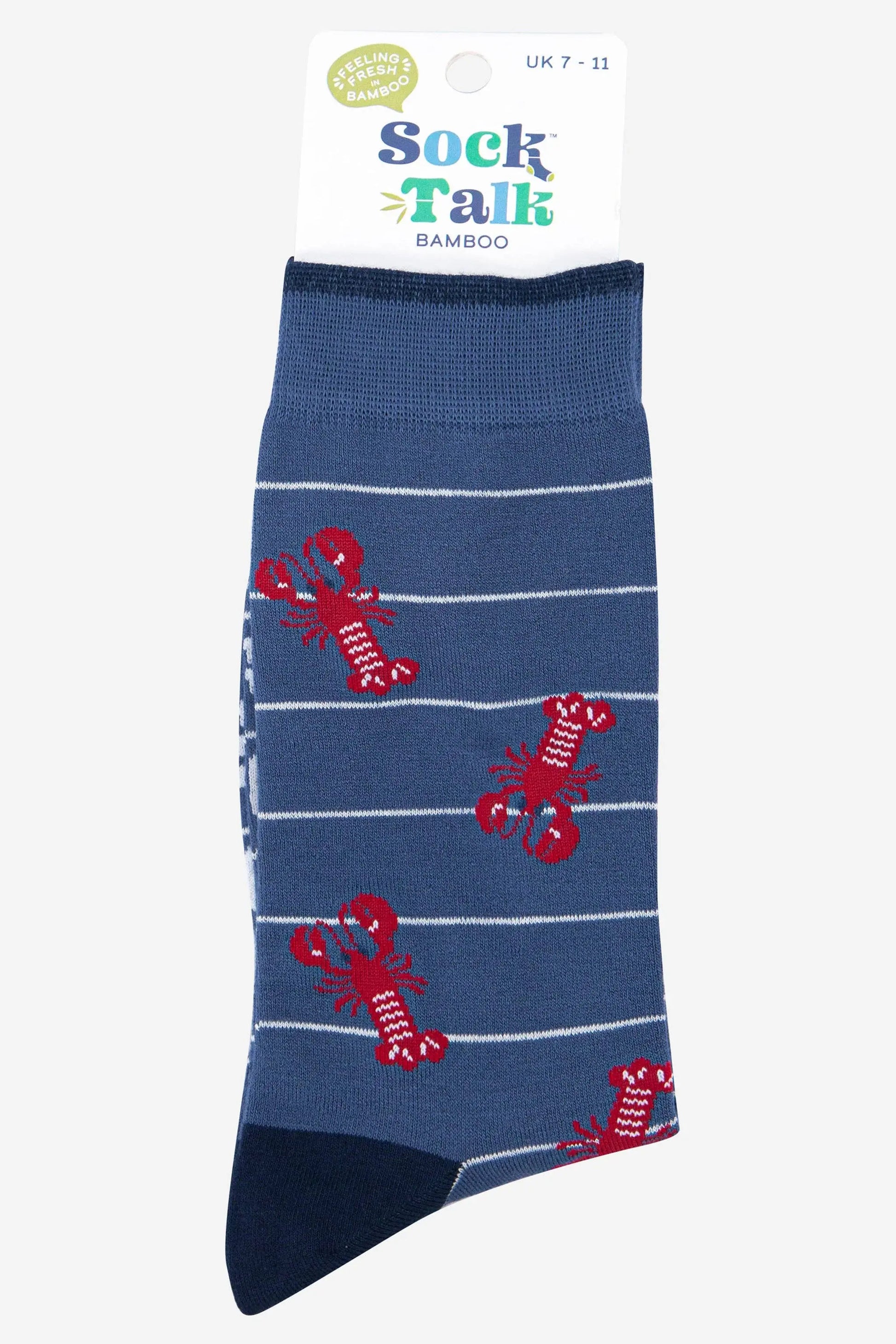 Chaussettes en bambou Lobster pour hommes à rayures en bleu denim Sock Talk