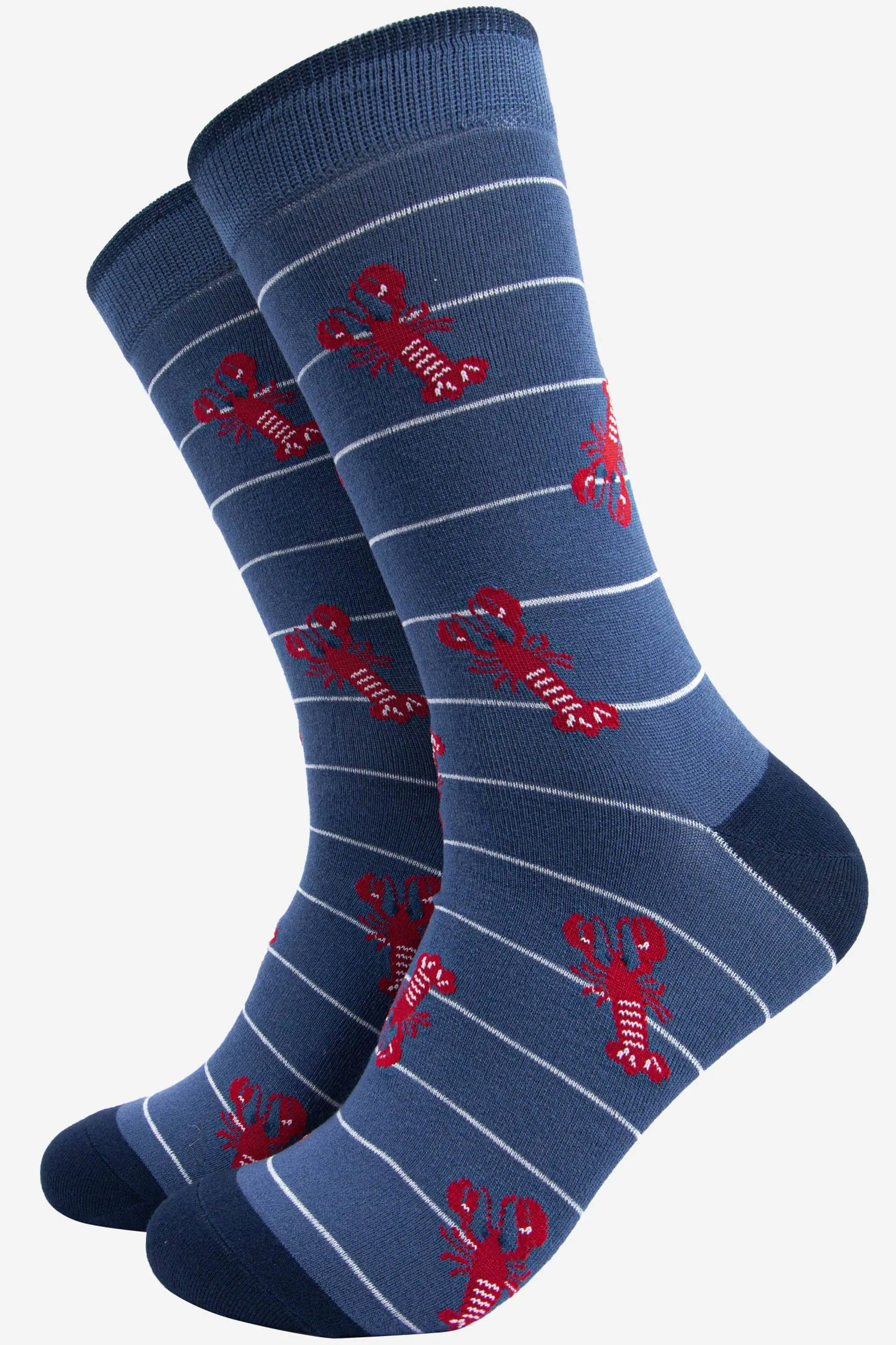 Chaussettes en bambou Lobster pour hommes à rayures en bleu denim Sock Talk