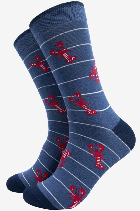 Chaussettes en bambou Lobster pour hommes à rayures en bleu denim Sock Talk