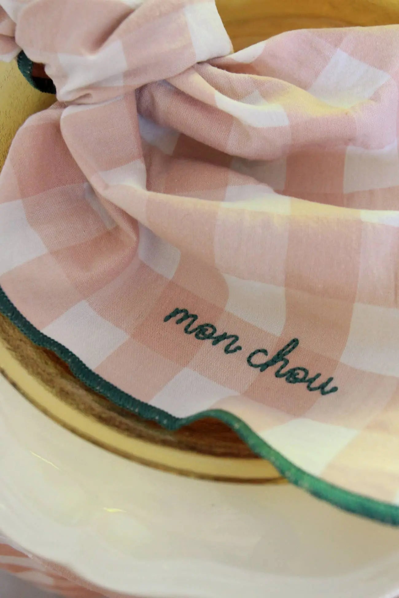 Serviettes de table à carreaux vichy et broderies BARNABÉ AIME LE CAFÉ