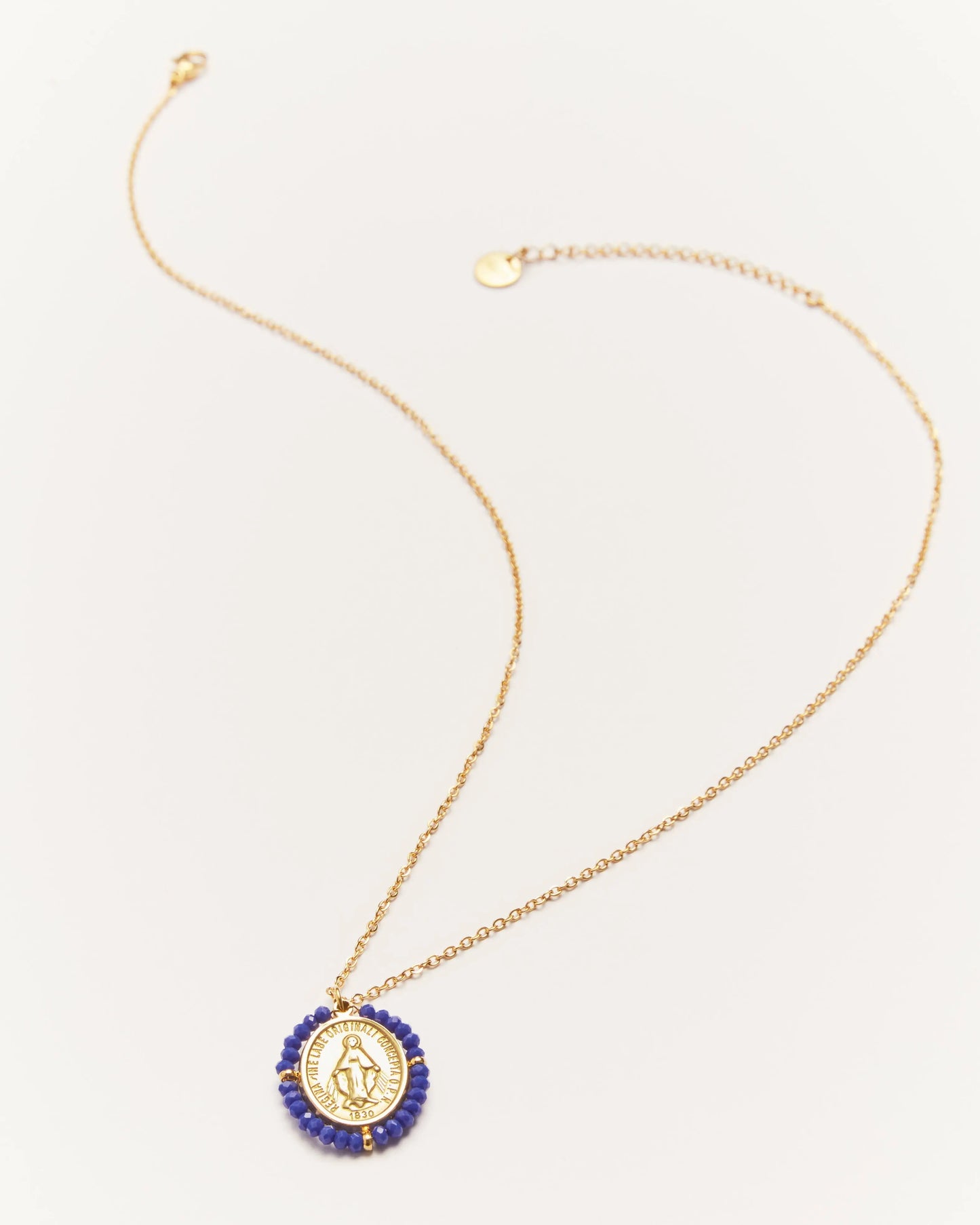 Collier Santa Maria Blue - collier médaille dorée avec pierres précieuses bleues Palas